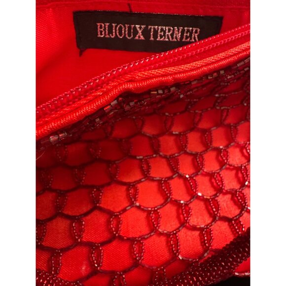 Red Bijoux Terner Evening Handbag With Beaded Pattern & Rope Handles - Picture 3 of 4